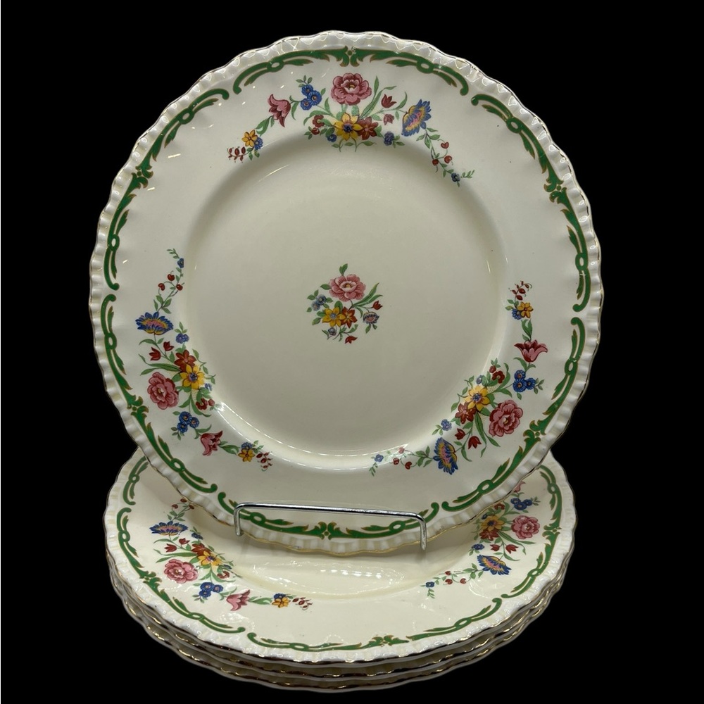 Vintage Grindley England “The Elsa” Ivory Floral - Set of 4 Dinner Plates 10”